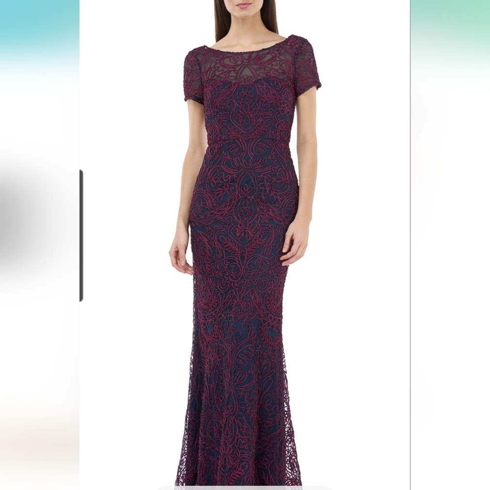 JS Collection Soutache Mermaid Gown Dress, Navy And Burgundy